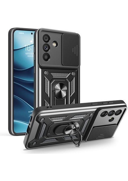 Samsung A56 Tank Kılıf Kamera Korumalı Yüzüklü Standlı Extra Güçlü Korumalı Outdoor Kapak Siyah