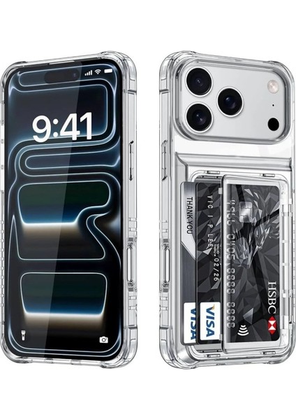 Apple Iphone 17 Pro Kartlıklı Kılıf Darbe Emici Köşe Korumalı Silikon Kapak Şeffaf