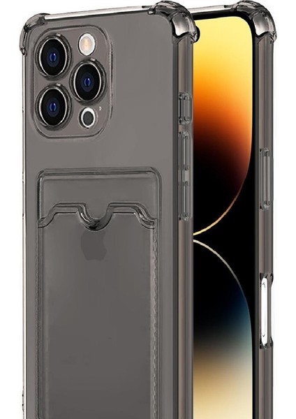 Apple Iphone 17 Air Kartlıklı Kılıf Darbe Emici Köşe Korumalı Silikon Kapak Şeffaf Füme