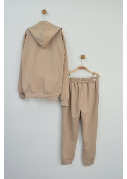 Bej Kapüşonlu Kız Eşofman Takımı