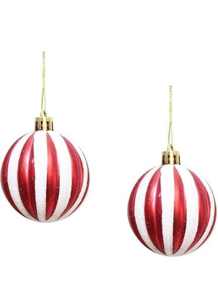 Yılbaşı Ağaç Süsü Kırmızı-Beyaz Dilim Desenli 6 cm 2'li