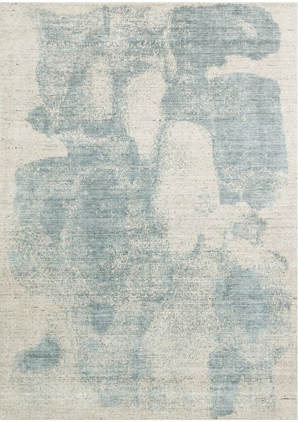 Grace Beıge Blue, Kendinden Desenli Yün, Viskon ve Pamuk Karışımlı Desenli Zarif Salon Halısı