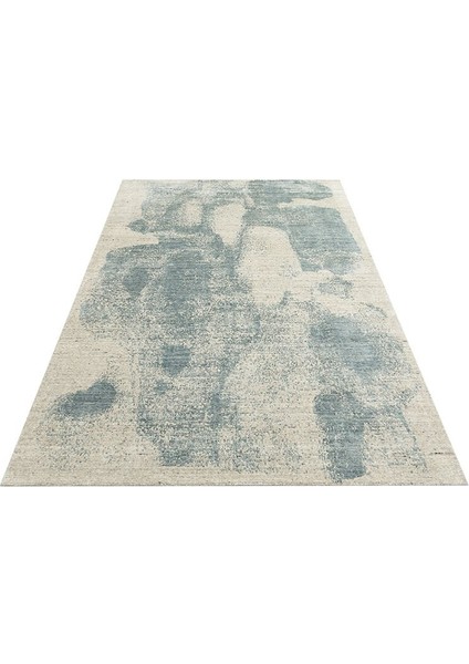 Grace Beıge Blue, Kendinden Desenli Yün, Viskon ve Pamuk Karışımlı Desenli Zarif Salon Halısı