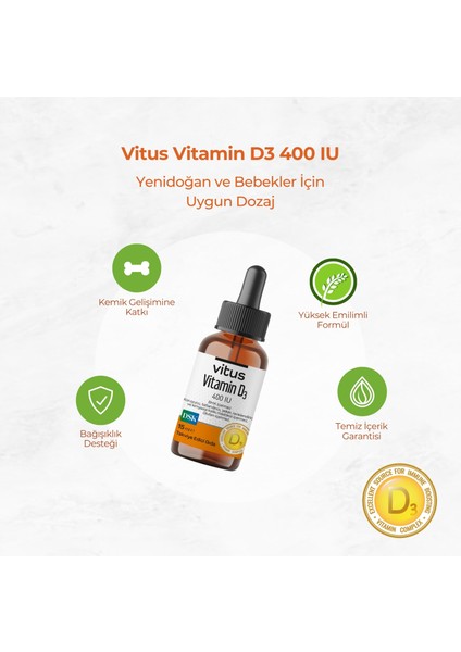 Vitus Vitamin D3 400 Iu Zeytinyağı Bazlı Damla Yenidoğan ve Bebekler Için 15 ml modelleri