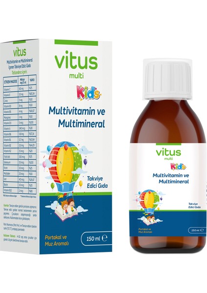 Vitus Multi Kids 12 Vitamin 7 Mineral Içeren Takviye Edici Gıda Şurup 150 ml fiyatları