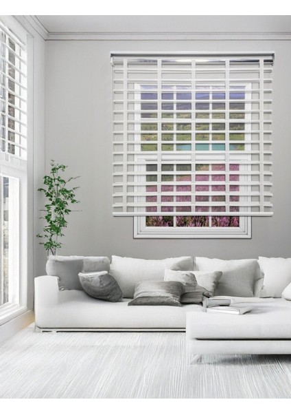 Picasso Shadow Silüet Kumaş Jaluzi Store Perde, Alüminyum Kasalı Yüksek Kaliteli - Beyaz 96575/SHADOW
