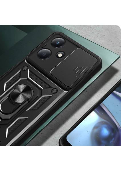 Infinix Hot 30 Play Kılıf Magnetik Standlı Kamera Korumalı Brvh Sürgülü Vega Kapak - Siyah