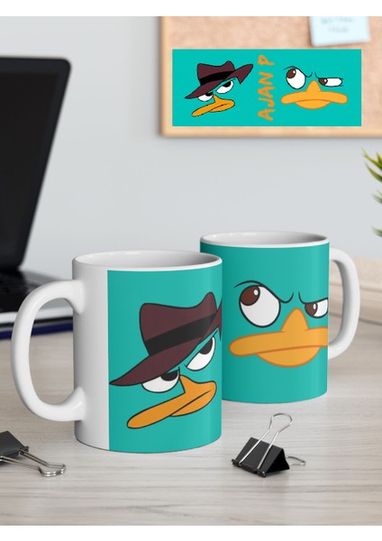 Fineas ve Förb "ajan P" Baskılı Porselen Kupa Bardak