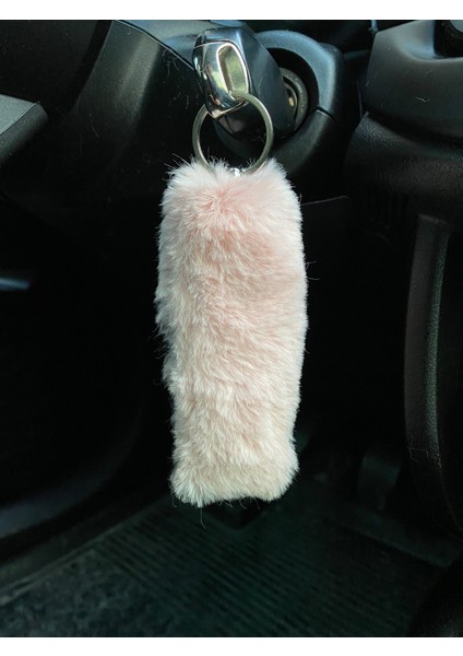 Yumuşak Tüylü Peluş Puf Anahtarlık Pudra Pembe