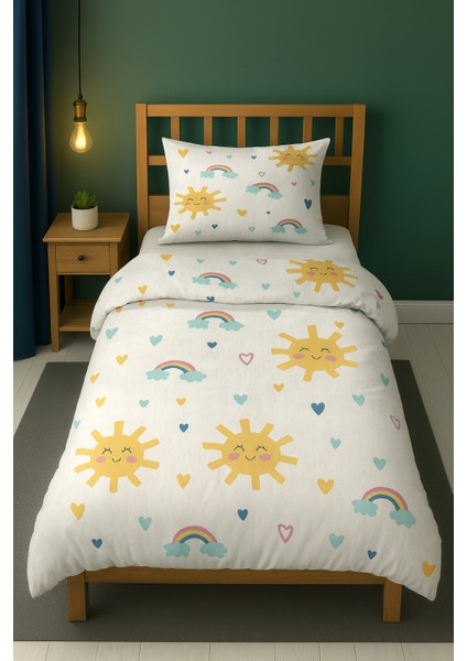 Güneş ve Kalpli Tek Kişilik Çocuk Nevresim Seti