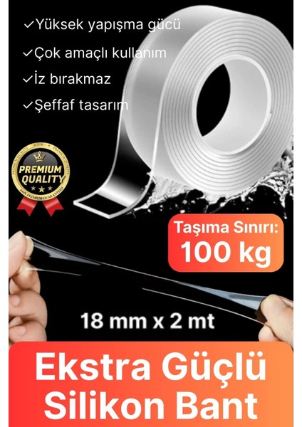 Çok Amaçlı Çift Taraflı Iz Bırakmaz Montaj Tamir Bandı Şeffaf Güçlü Silikon Bant 18MM x 2mt 1 Adet