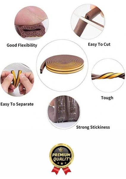 Güçlü Kendinden Yapışkanlı Kapı Pencere Soğuk Hava Geçirmez Yalıtım Izolasyon Kahve Fitil 4 Metre