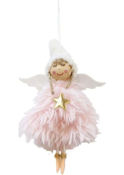 Yılbaşı Ağaç Süsü Melek Kanatlı Peri Kızı 18 cm Pembe