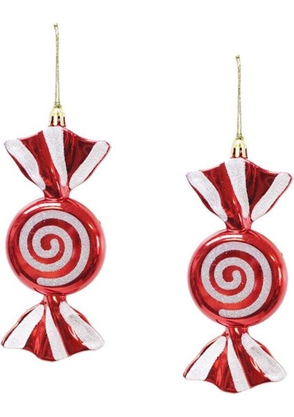 Yılbaşı Ağaç Süsü Kırmızı-Beyaz Şeker Figürlü 16 cm 2'li
