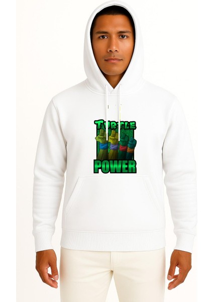 Kapüşonlu Ninja Kaplumbağalar Kaplumbağa Gücü Göğüs Baskılı Unisex Sweatshirt