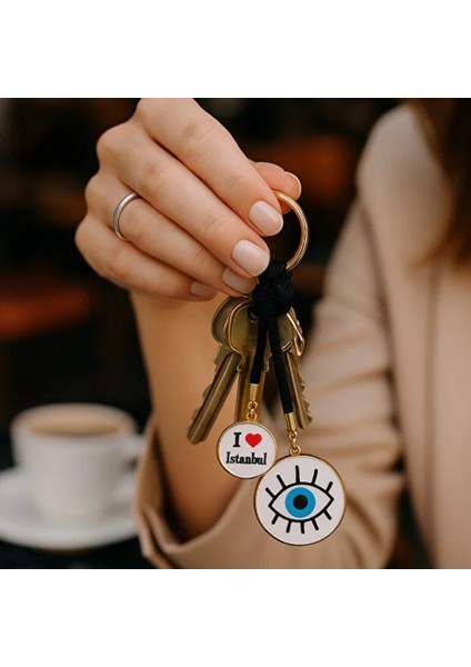 Nazar Boncuklu Göz Detaylı Anahtarlık Çanta Süsü Çanta Charmı