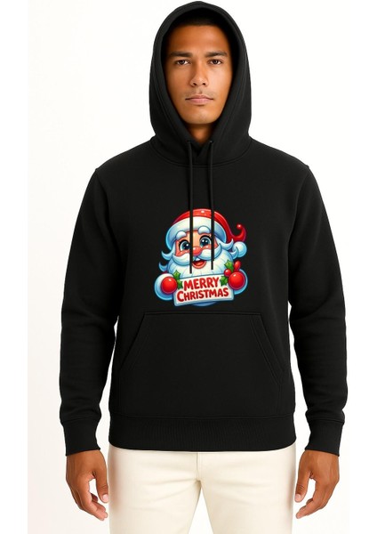 Kapüşonlu Merry Christmas Yılbaşı Göğüs Baskılı Unisex Sweatshirt