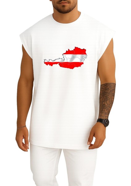 Oversize Avusturya Haritası Göğüs Baskılı Atlet