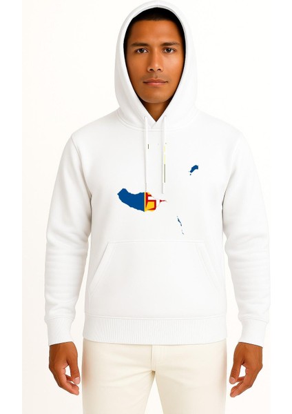 Kapüşonlu Madeira Adası Madeira Bayrağı Portekiz Göğüs Baskılı Unisex Sweatshirt