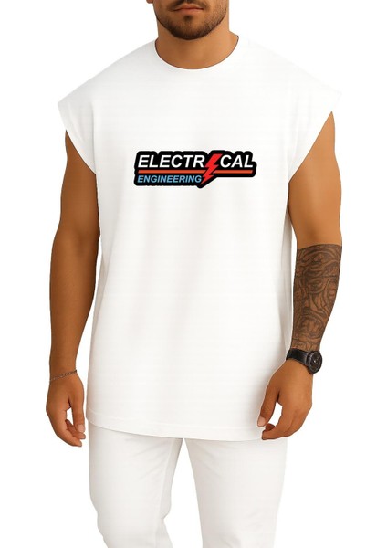 Oversize Elektrik Mühendisi Göğüs Baskılı Atlet