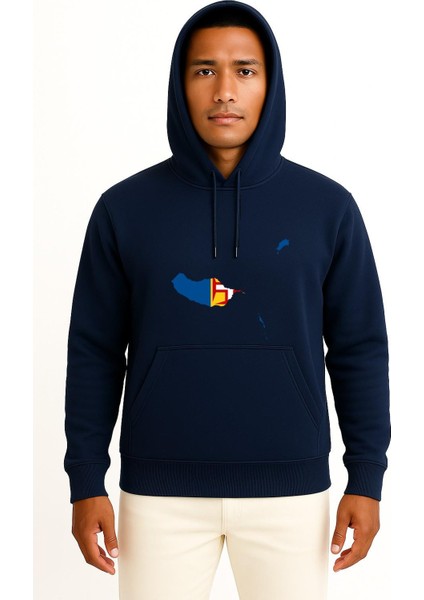 Kapüşonlu Madeira Adası Madeira Bayrağı Portekiz Göğüs Baskılı Unisex Sweatshirt