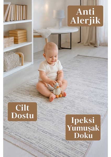 Krem Gri Modern Doğal Taban Saçaklı Özel Ölçü Salon Koridor Mutfak Çocuk Oturma Odası Halısı Yolluk fırsatları