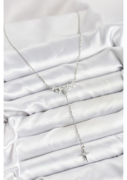 316L Çelik Zincir Gümüş Renk Yıldız Model Y Kadın Kolye - TJ-BKO10667