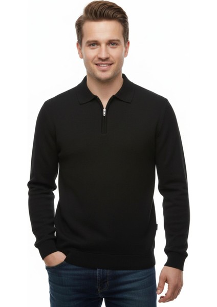 Erkek Polo Yaka Fermuarlı Triko Kazak Regular Fit 7001 BGL-ST04921