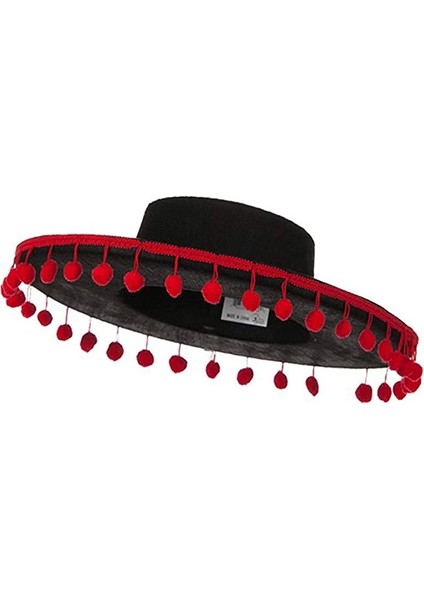 Bfs Kırmızı Ponponlu Siyah Renk Çocuk Ispanyol Şapkası