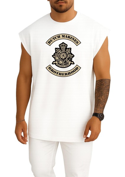 Oversize Hollanda Deniz Piyadeleri Göğüs Baskılı Atlet