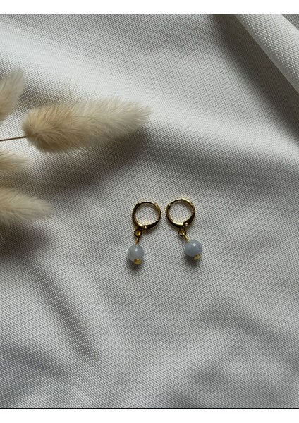 Akuamarin Taşı 24K Altın Kaplama Halka Küpe El Yapımı