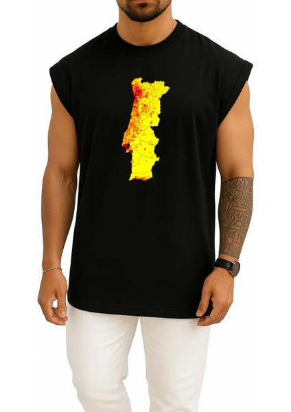 Oversize Portekiz Iber Yarımadası Göğüs Baskılı Atlet