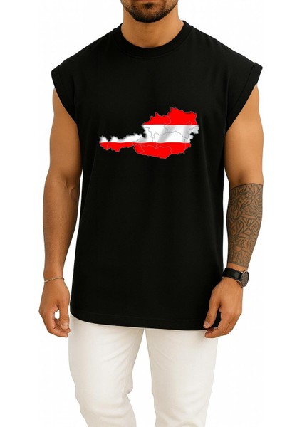 Oversize Avusturya Haritası Göğüs Baskılı Atlet