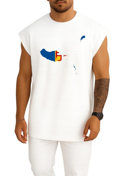 Oversize Madeira Adası Madeira Bayrağı Portekiz Göğüs Baskılı Atlet