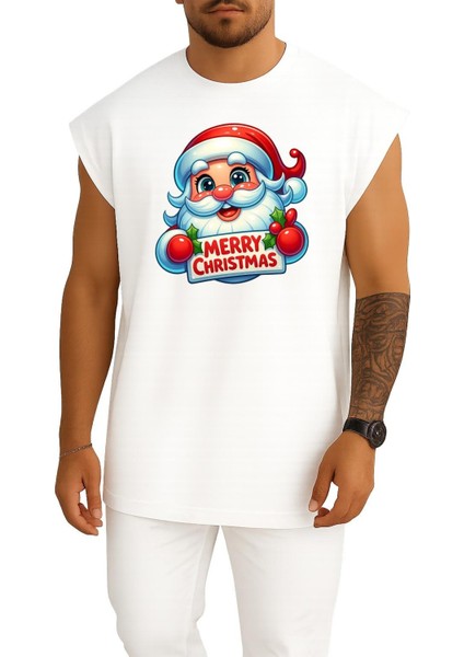 Oversize Merry Christmas Yılbaşı Göğüs Baskılı Atlet