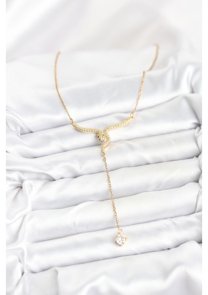 316L Çelik Zincir Gold Renk Yılan Model Y Kolye - TJ-BKO10662 fiyatları