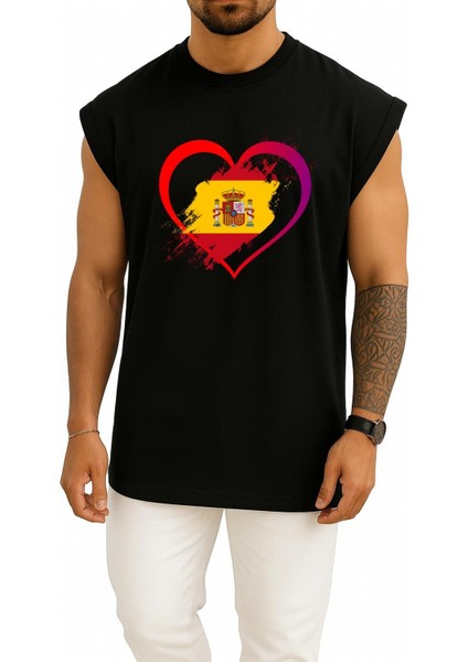 Oversize Ispanya Kalp Içinde Göğüs Baskılı Atlet