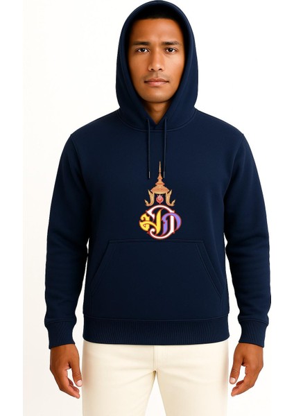 Kapüşonlu Monarşi Tayland Bayrağı Tayland Crown Prince Göğüs Baskılı Unisex Sweatshirt