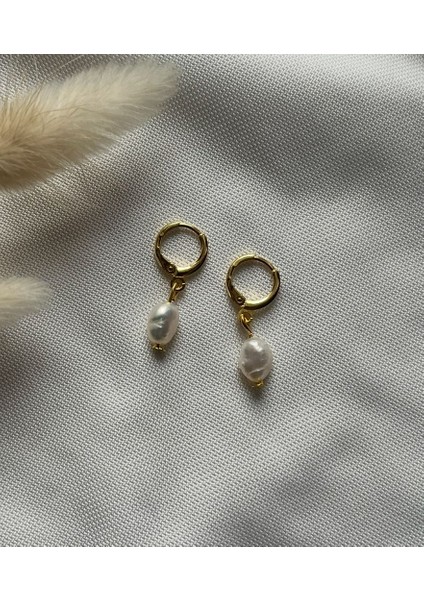 Gerçek Inci 24K Altın Kaplama El Yapımı Halka Küpe