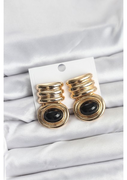 Pirinç Gold Siyah Renk Vintage Kadın Küpe - TJ-BKP11363
