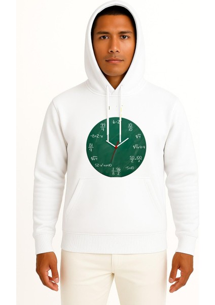 Kapüşonlu Matematik Çarpma Bölme Toplama Saati Göğüs Baskılı Unisex Sweatshirt