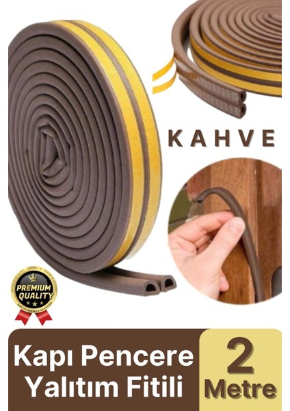 Güçlü Kendinden Yapışkanlı Kapı Pencere Soğuk Hava Geçirmez Yalıtım Izolasyon Kahve Fitil 2 Metre