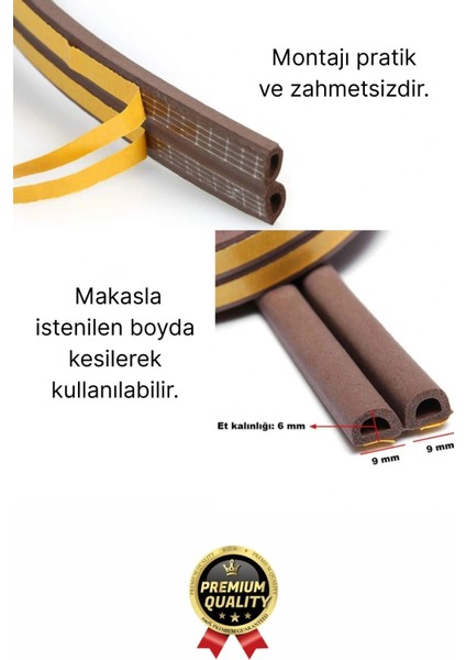 Güçlü Kendinden Yapışkanlı Kapı Pencere Soğuk Hava Geçirmez Yalıtım Izolasyon Kahve Fitil 2 Metre