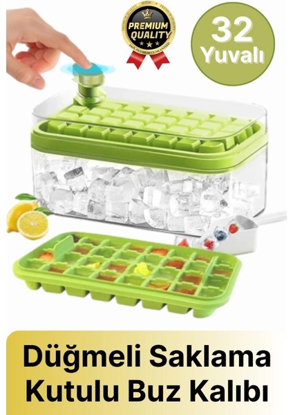 Yeni Seri Pratik Dondurucu Geniş Kapasite Silikon Düğmeli Basmalı Saklama Kutulu 32'li Buz Kalıbı