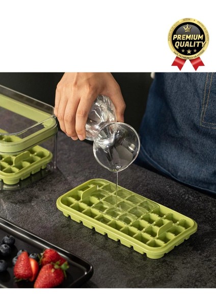 Yeni Seri Pratik Dondurucu Geniş Kapasite Silikon Düğmeli Basmalı Saklama Kutulu 32'li Buz Kalıbı modelleri