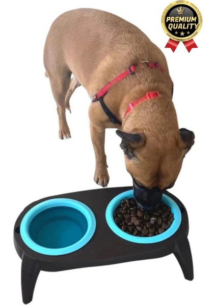 Yeni Seri Ayarlanabilir Ergonomik Portatif Katlanabilir Ikili Kedi Köpek Mama Su Kabı Standı 500 ml indirimleri