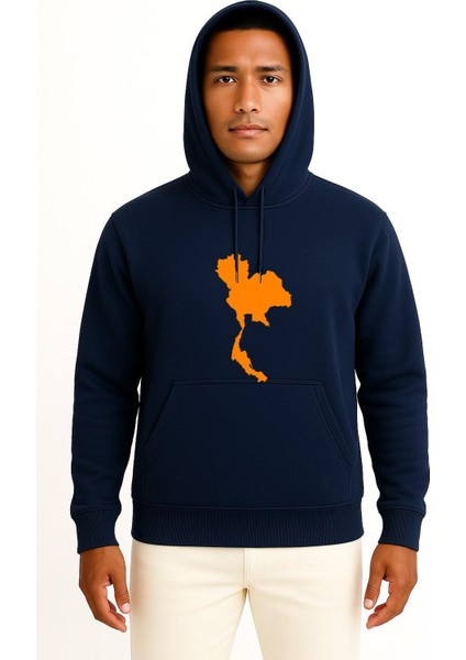Kapüşonlu Tayland Haritası Göğüs Baskılı Unisex Sweatshirt