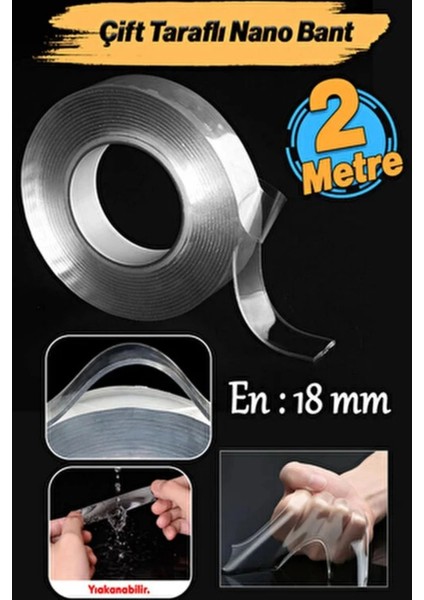 2 Adet Çok Amaçlı Çift Taraflı Iz Bırakmaz Tamir Montaj Bandı Şeffaf Güçlü Silikon Bant 18 mm x 2 mt fiyatları