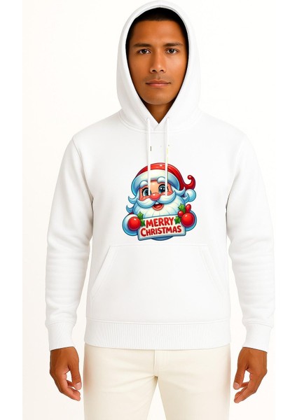 Kapüşonlu Merry Christmas Yılbaşı Göğüs Baskılı Unisex Sweatshirt