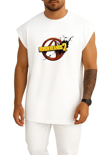 Oversize Borderlands 2 Logo Göğüs Baskılı Atlet